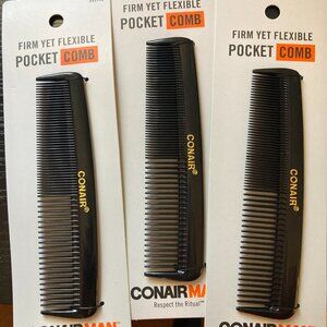 Conair Man Firm Yet Flexible Pocket Combs Black 3 Piece